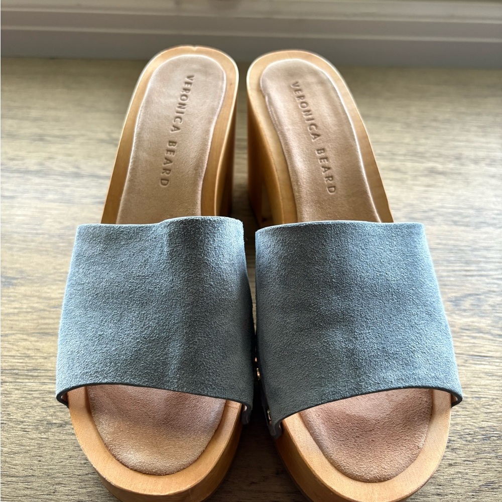Veronica Beard Blue Mules with Suede Finish